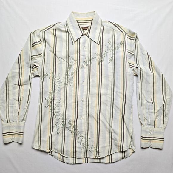 7 Diamonds Shirt Mens Large Striped Embroidered Long Sleeve Button Up - Picture 1 of 9